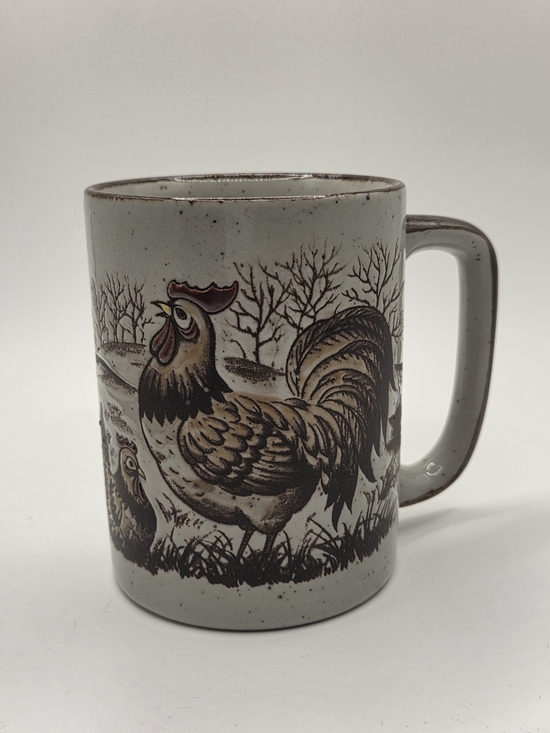 Otagiri Other - Vintage Otagiri Japan Rooster & Hen Stoneware Mug Speckled Brown Farmhouse Decor